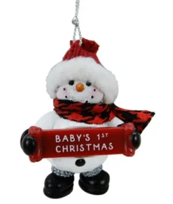 Bonhomme de neige avec bannière, message, "1er Noël de bébé", ornement, 1st Christmas