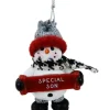 Bonhomme de neige avec bannière, message, "Spécial fils", ornement, Special Son
