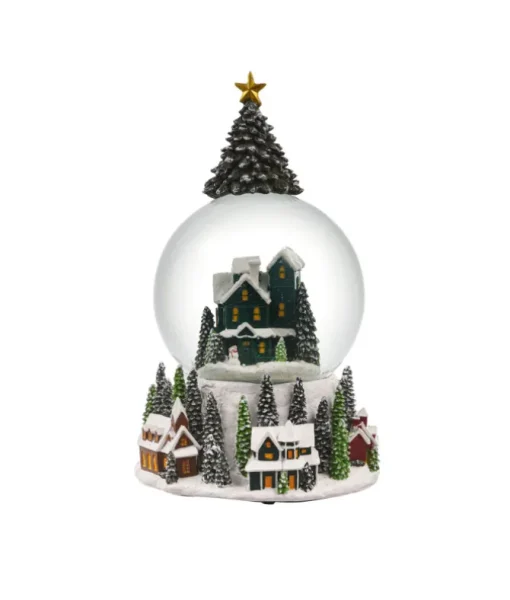 Boule à neige musicale, maison d'hiver