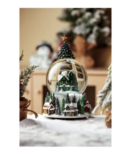 Boule à neige musicale, maison d'hiver