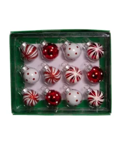 Boules en verre miniatures rouges et blanches.