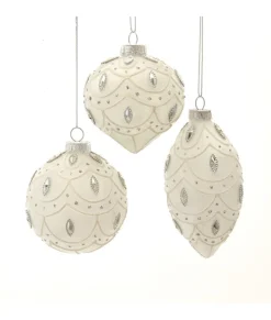 Boules rondes, oignon et filial en verre blanc, 80 mm, boîte de 3