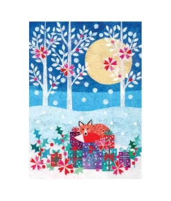 Carte de Noël unique, Red Fox avec des cadeaux de Noël.