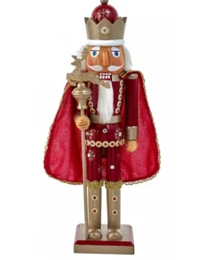 Casse-noisette rouge et or avec cape, 15" de haut