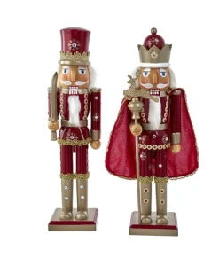 Casse-noisette rouge et or avec cape, 15" de haut