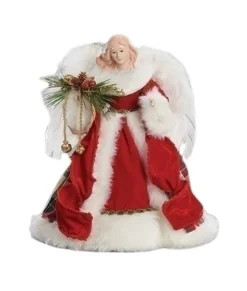 Cime d'arbre ange de 12 pouces avec robe rouge et fourrure blanche