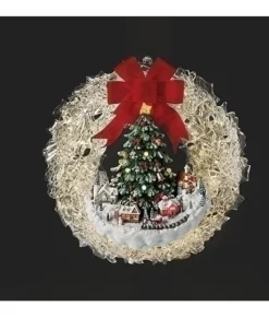Couronne acrylique illuminée, avec village de Noël