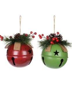 Décor à la maison, clochette rouge de 6 po avec brin de baies et pomme de pin