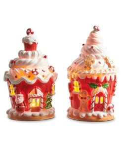 Décor de table illuminé, maison en pain d’épices, en forme de cupcake