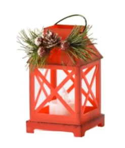 Décor de table, lanterne rouge avec bougie LED