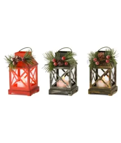 Décor de table, lanterne rouge avec bougie LED