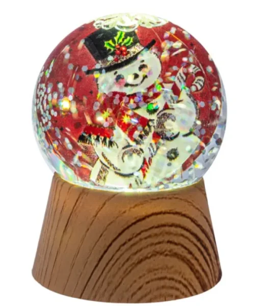 Décor de table, Mini Dôme d’eau, Lumière LED, Bonhomme de neige souriant