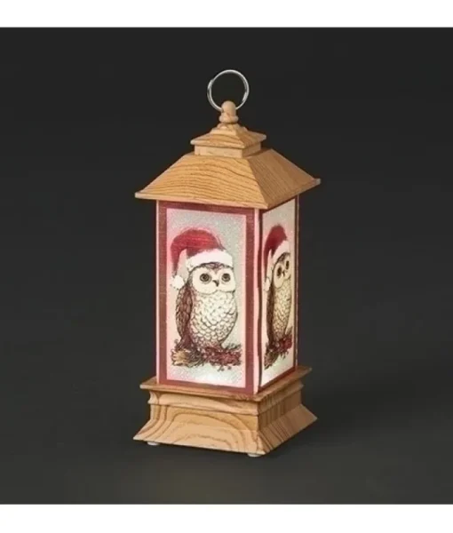 Décor de table, mini lanterne, éclairée par DEL, hibou avec un chapeau de Noël
