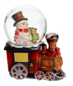 Décor de table, Mini snowglobe. Bonhomme de neige à bord du train