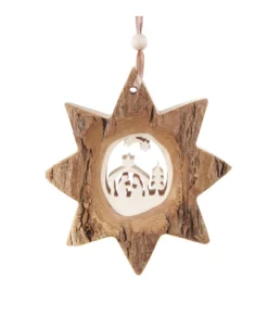 Décoration en bois, en forme d'étoile, avec une scène de la Nativité