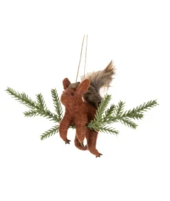 Ornament, wool squirrel with pine branch