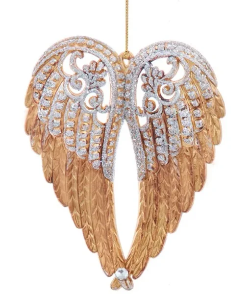 Ornement, ailes d'ange dorées et pailletées.