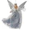 Ornement, ange en robe argentée et lavande, mesure 12"