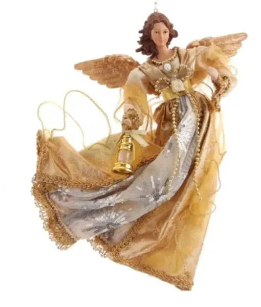 Ornement, ange volant avec des robes dorées