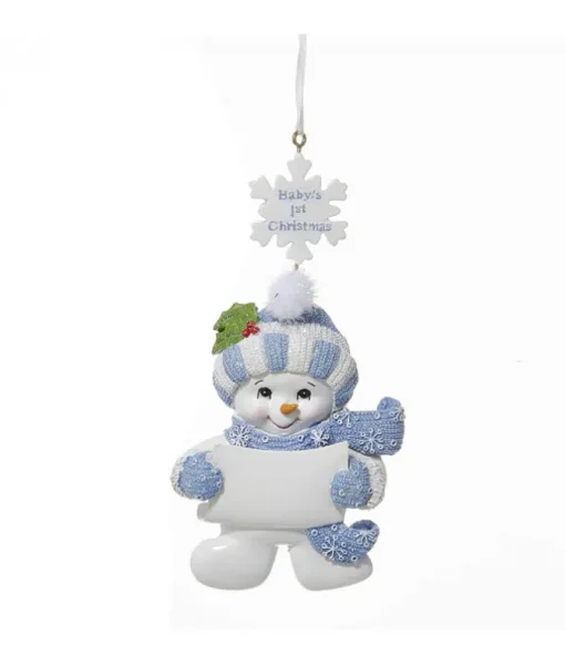 Ornement «Baby's 1st Christmas» bonhomme de neige bleu