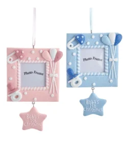 Ornement «Baby's 1st Christmas» cadre photo bleu