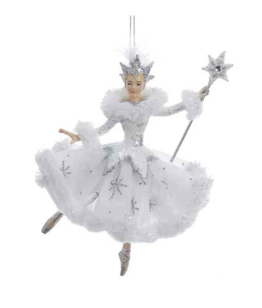 Ornement, ballerine élégante Reine des Neiges, avec couronne et tutu pailleté