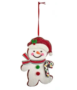 Ornement, biscuit au pain d’épice, bonhomme de neige avec chapeau de Père Noël