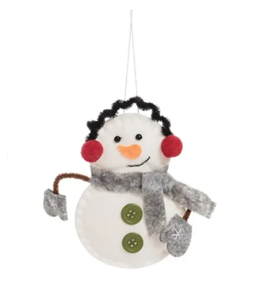 Ornement, bonhomme de neige en tissu avec cache-oreilles