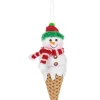 Ornement, bonhomme de neige en forme de cornet de crème glacée, en tissu