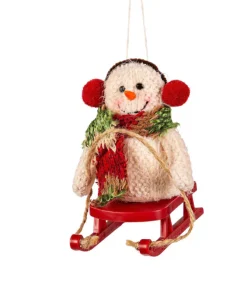 Ornement, bonhomme de neige en tissu avec traîneau