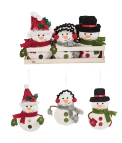 Ornement, bonhomme de neige en tissu avec cache-oreilles