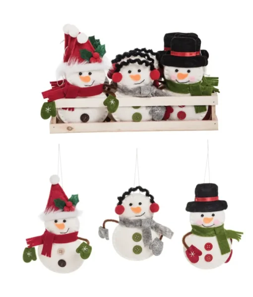 Ornement, bonhomme de neige en tissu avec cache-oreilles