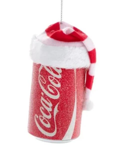 Ornement, canette de Coca Cola givrée avec tuque festive