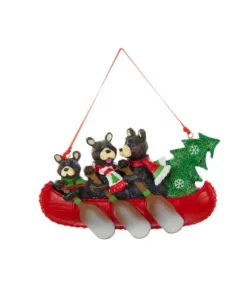 Ornement, canoe avec famille de 3 ours