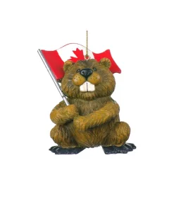 Ornement castor avec drapeau du Canada