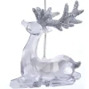 Ornement, cerf en acrylique transparent, avec bois et queue scintillants