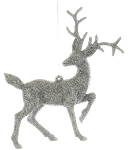 Ornement, cerf majestueux à paillettes argentées