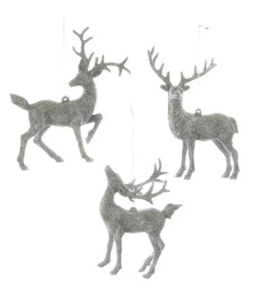 Ornement, cerf majestueux à paillettes argentées