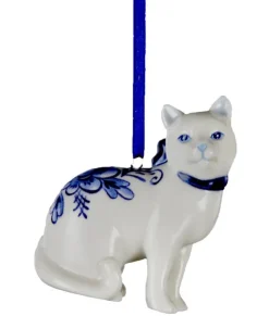 Ornement chat bleu delft