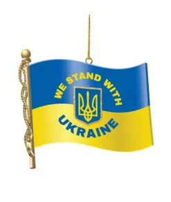 Ornement d'arbre, drapeau ukrainien, "We Stand with Ukraine"