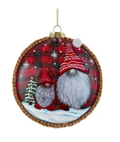 Ornement de disque de verre, avec des gnomes dans une scène boisée,