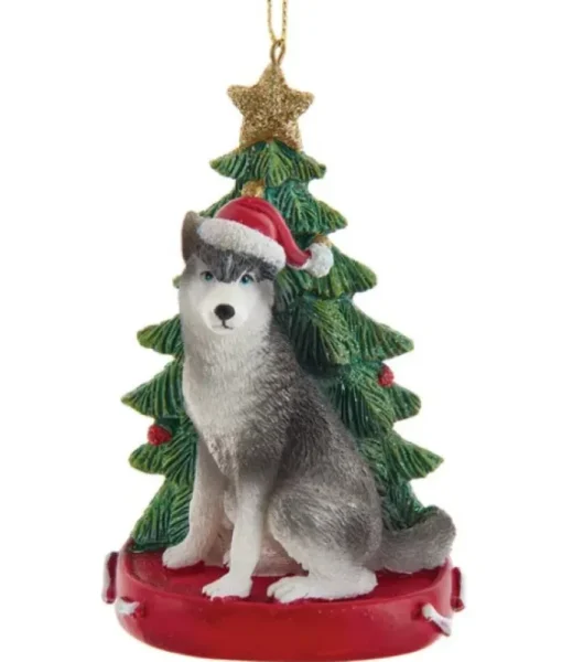 Ornement de Husky sibérien avec sapin