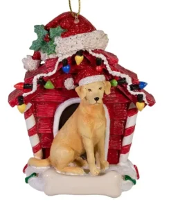 Ornement de Labrador jaune avec sa niche