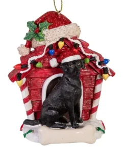 Ornement de Labrador noir avec sa niche