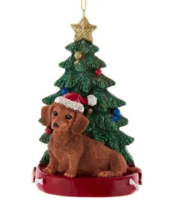Ornement de Teckel avec sapin