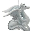 Ornement, dragon argenté et pailleté blanc, au repos