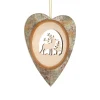Ornement en bois, ornement en forme de coeur, avec un cerf