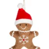 Ornement en peluche, garçon en pain d’épice avec chapeau de Père Noël