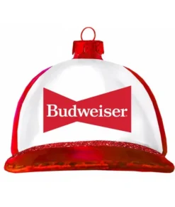 Ornement en résine, chapeau Budweiser rouge et blanc