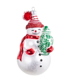 Ornement en verre, bonhomme de neige avec pot d'épices au gingembre